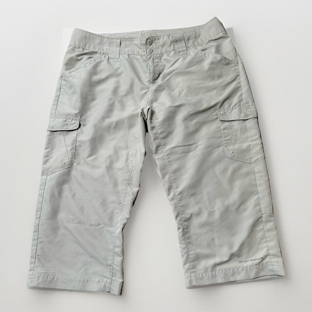 COLUMBIA SPORTSWEAR OMNI-SHADE BEIGE TAN NYLON HIKING CARGO CAPRIS CAPRI SZ 6